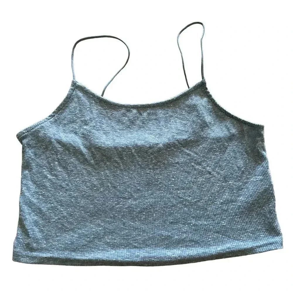 Me To We Blue Spaghetti Straps Cropped Essential Cotton Blend Tank Too SZ M
